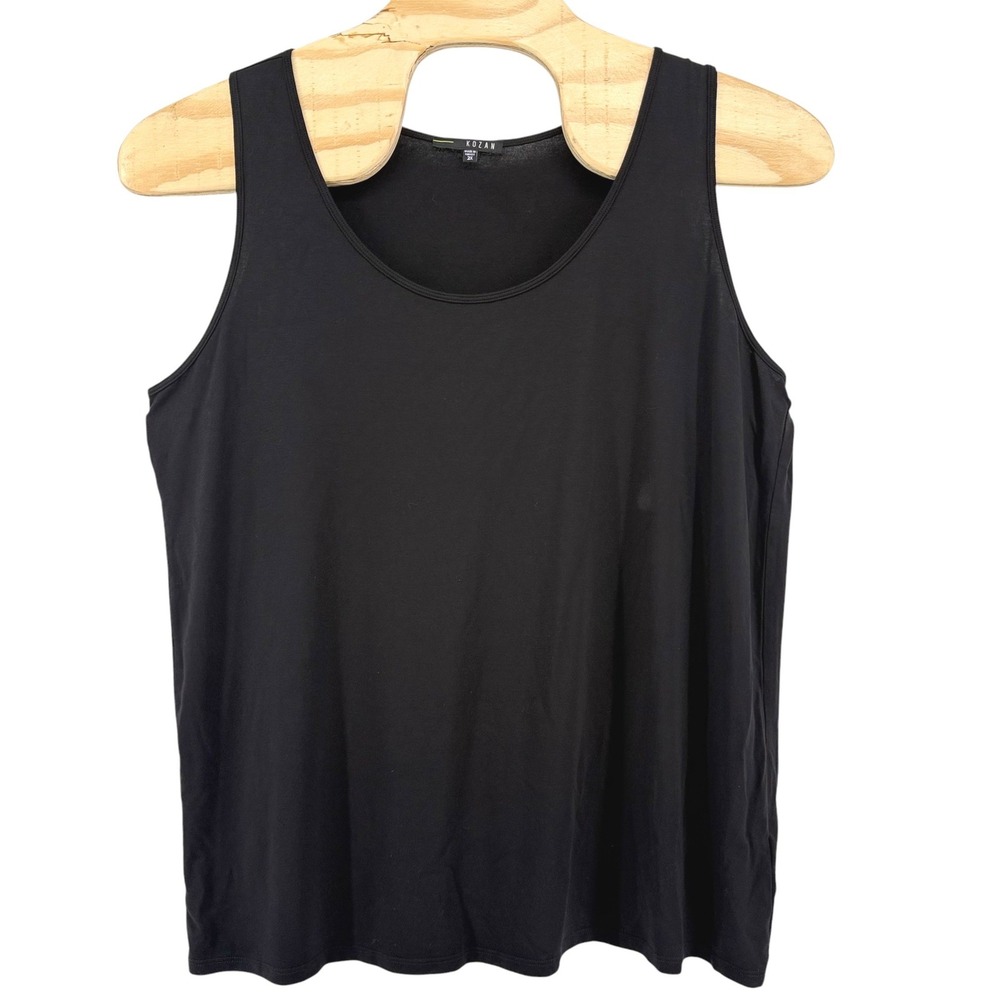 Kozan Womens Black Cotton Tencel Blend Scoop Neck Tank Top Plus Sz 2X Sleeveless